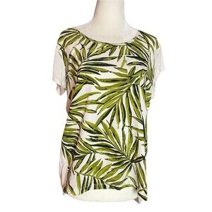 ANN TAYLOR Woman’s Palm Leaf Print Short Sleeve Shirt Size Medium  NWT